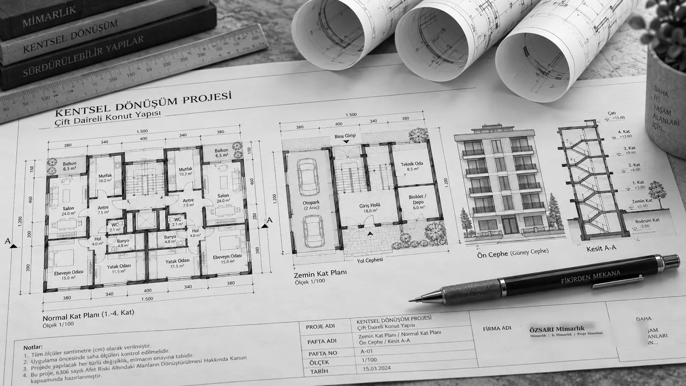 Belediye ruhsat projesi — mimari kat planları, paftalar ve proje çizimleri